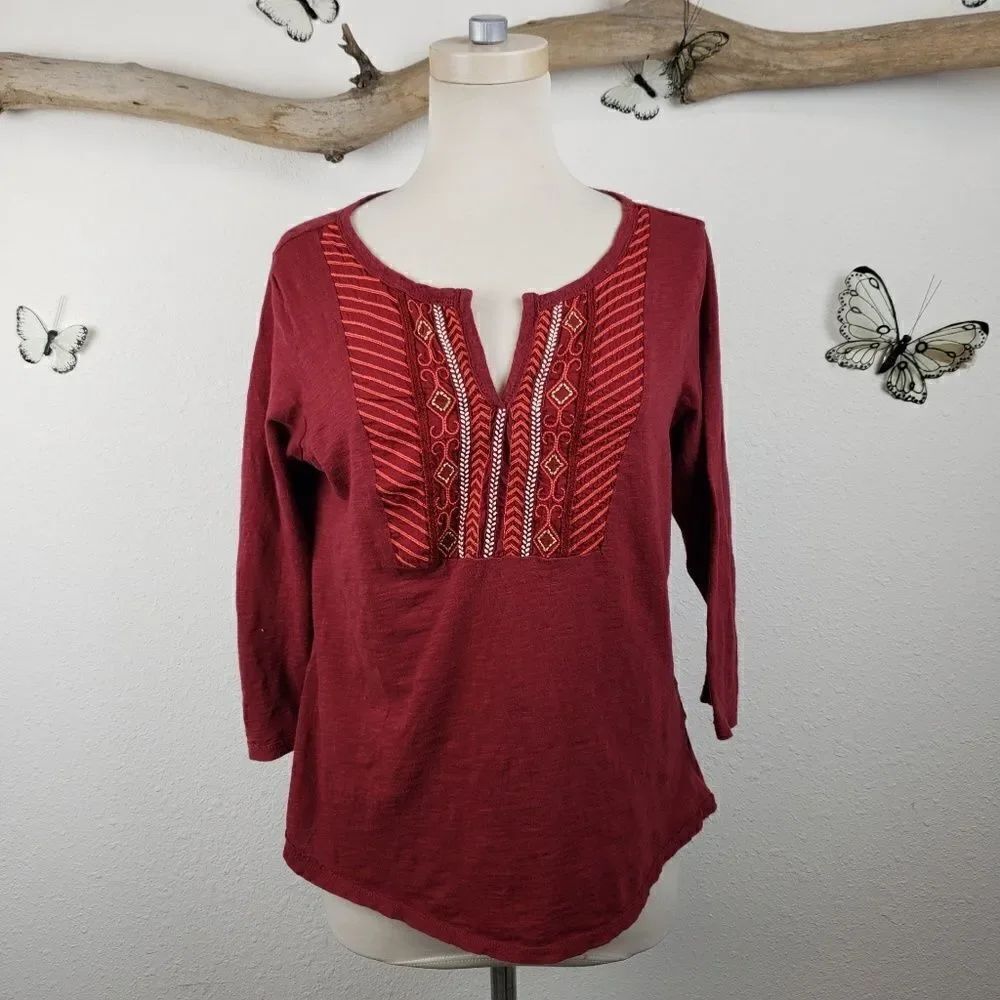 Lucky brand embroidered boho tunic red
